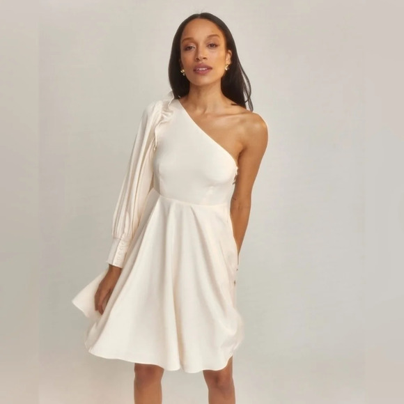 RW&CO. Cream One Shoulder Dress - Picture 7 of 10